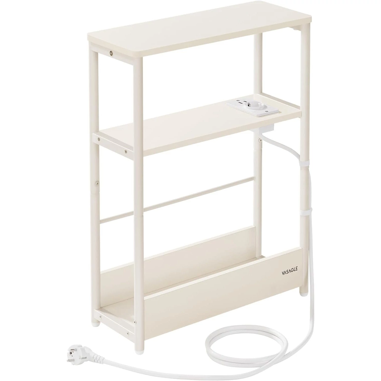 Keskeny oldal asztal töltő funkcióval 3 polcos,18 × 45 × 58 cm Krém fehér