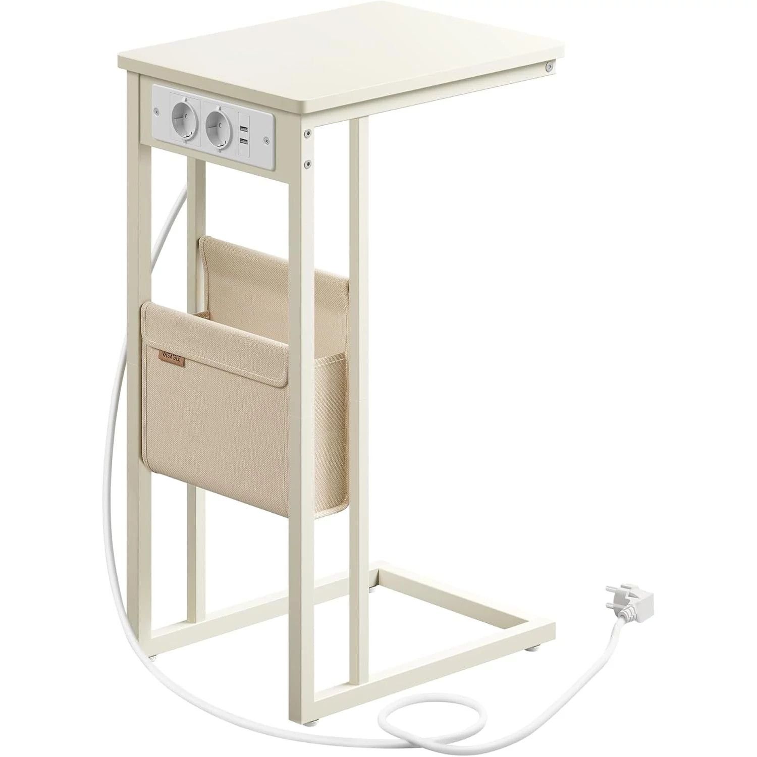 Oldalasztal, éjjeliszekrény beépített elosztóval krémfehér színben