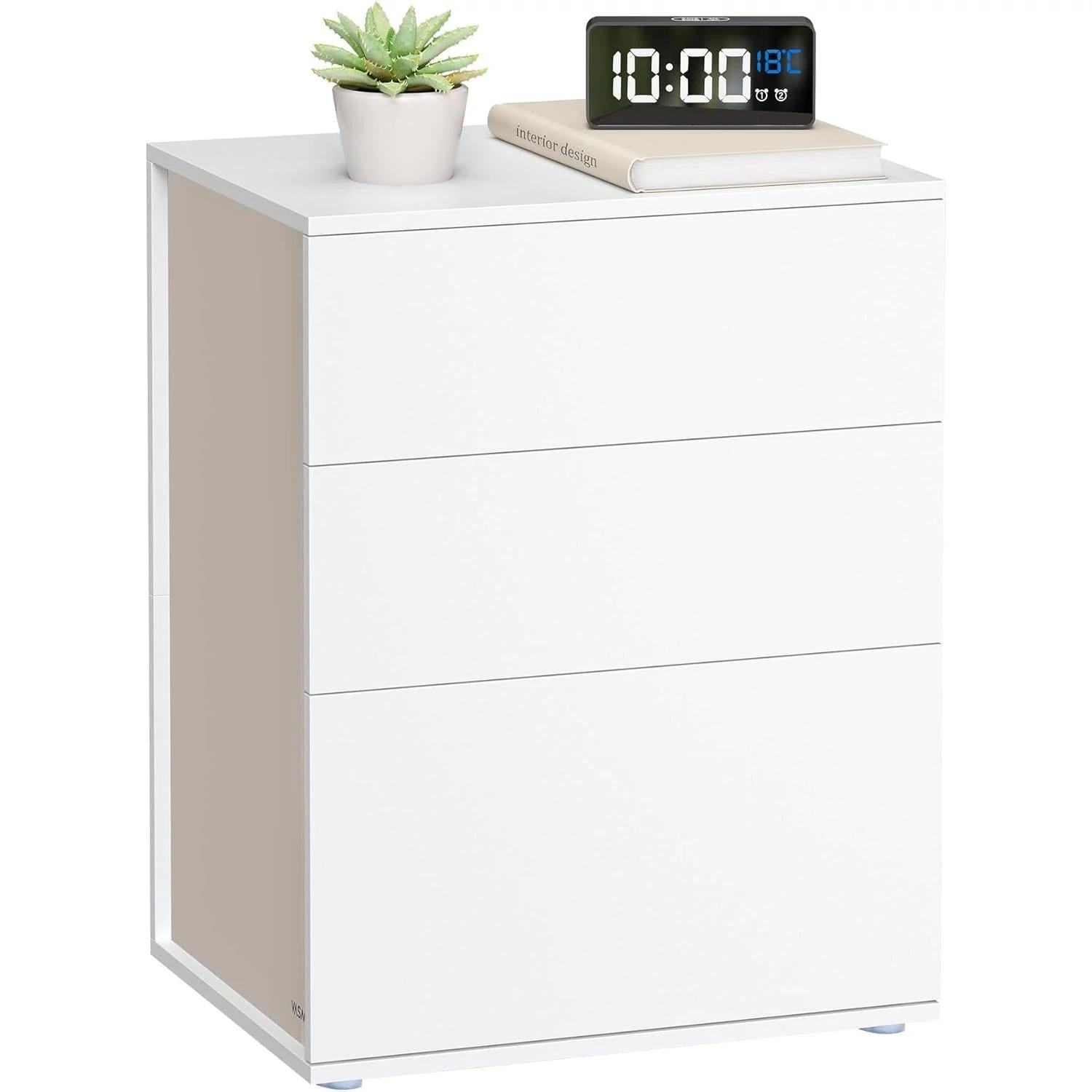 VASAGLE éjjeliszekrény 3 tárolófiókkal, matt fehér és cappuccino bézs színben