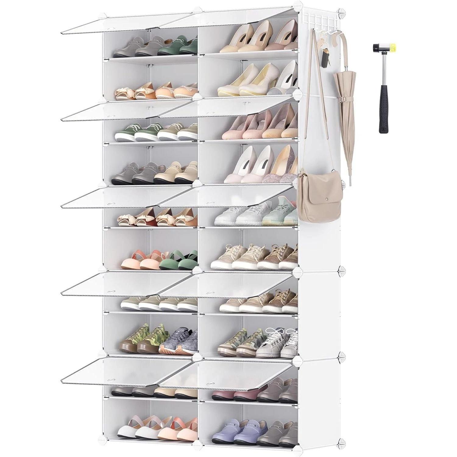 Összekapcsolható cipőtartó állvány fehér színben