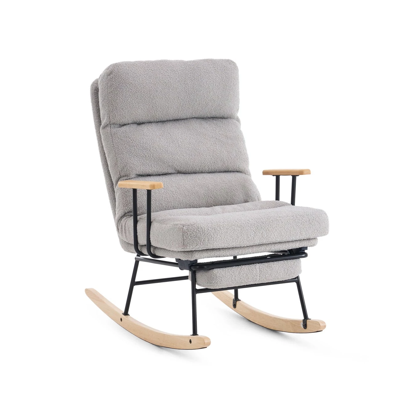 hintaszék fa lábakkal, plüss szövettel, 4 fokozatban állítható háttámlával,  szürke