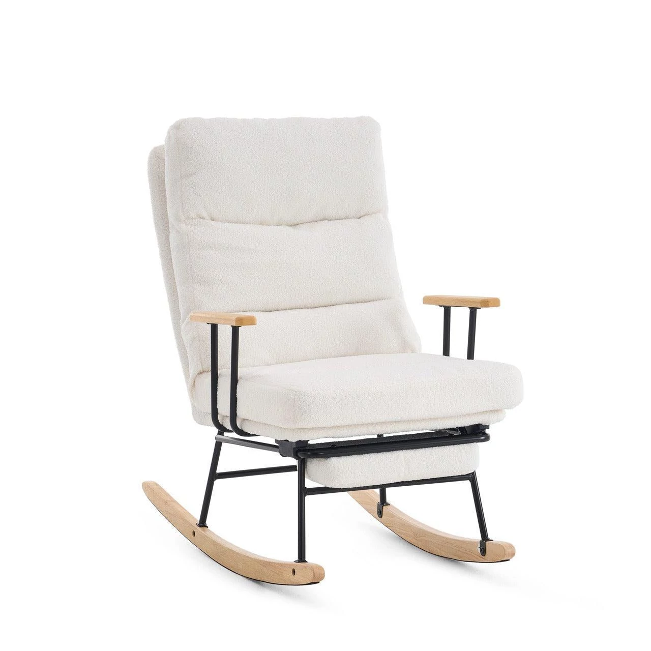 Hintaszék fa lábakkal, plüss szövettel, 4 fokozatban állítható háttámlával,  fehér