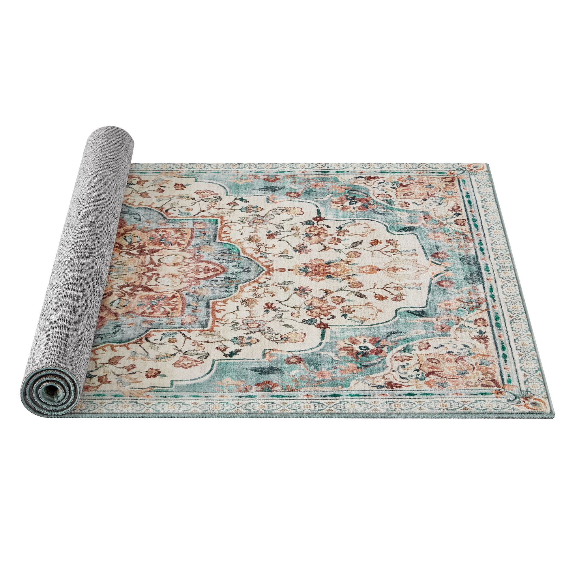 Vintage stílusú, gépben mosható szőnyeg 92 x 153, aqua blue